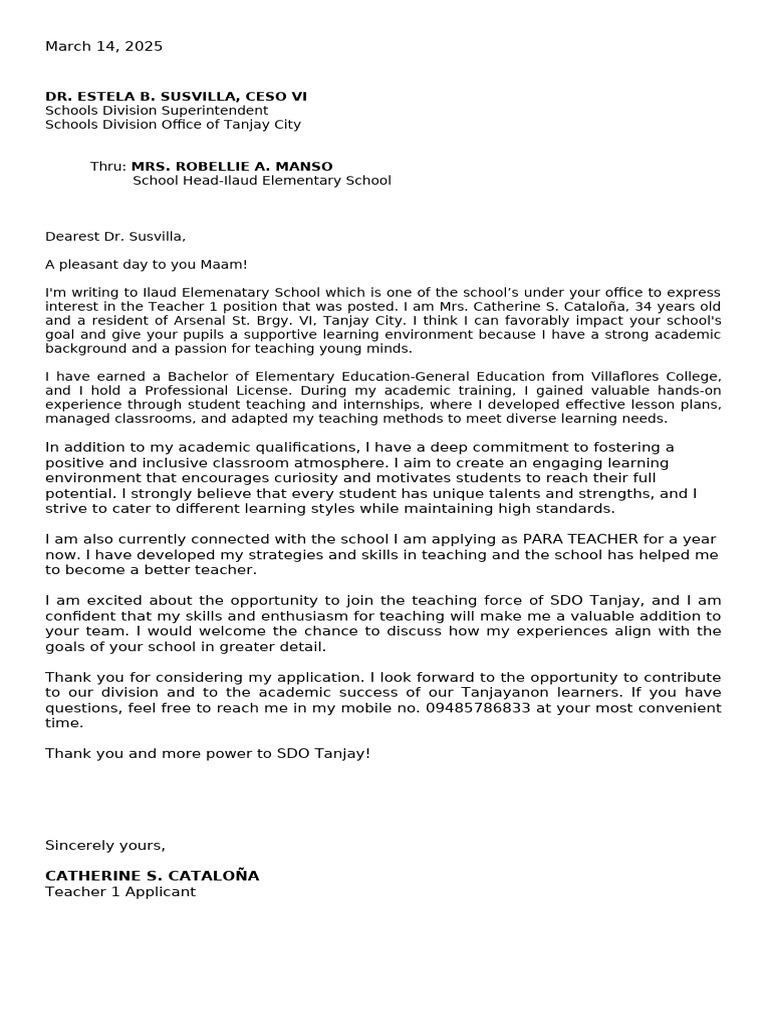 Apliccation For Teacher 1 Pdf