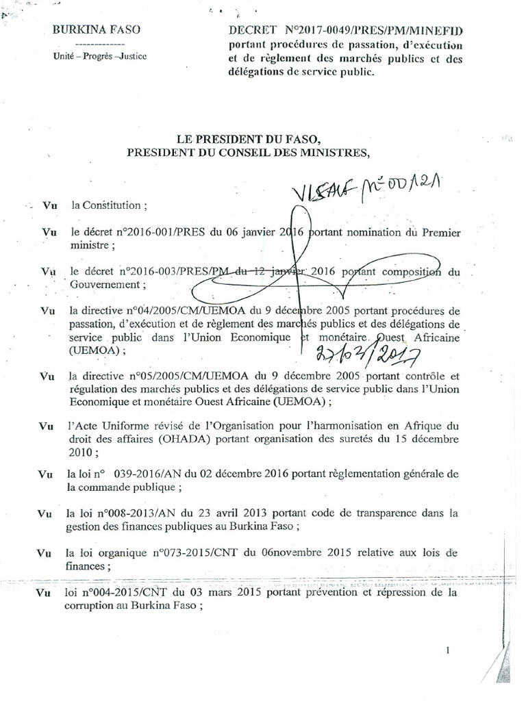DECRET 0049 Procédures Passation Exécution Règlement MP DSP | PDF