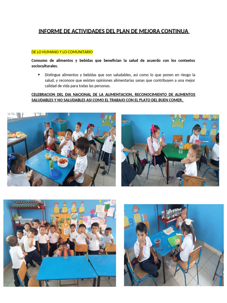 Informe de Actividades Del Plan de Mejora Continua | PDF