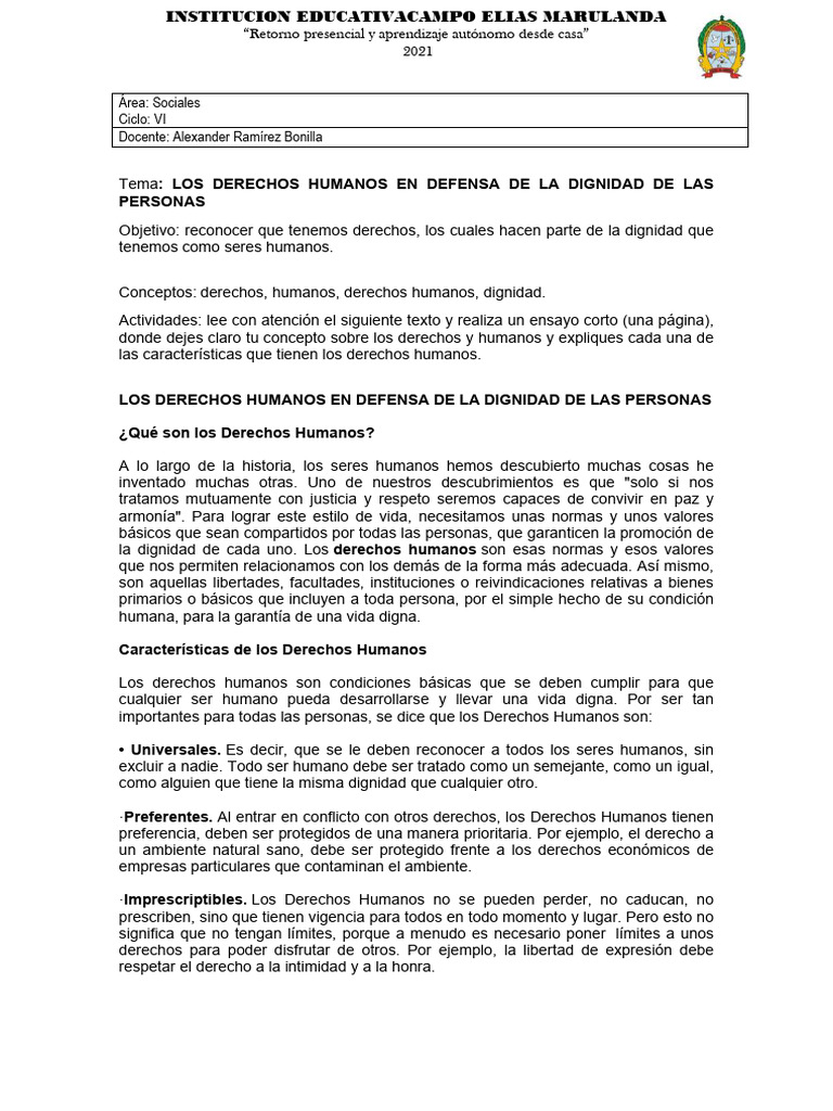 Sociales Grado 10 Talleres Presencialidad 4 | PDF | Derechos humanos ...