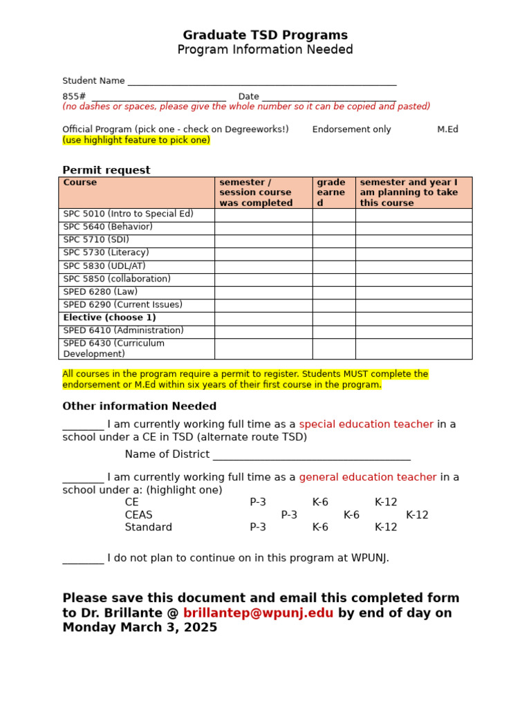 TSD Program Application Form | PDF