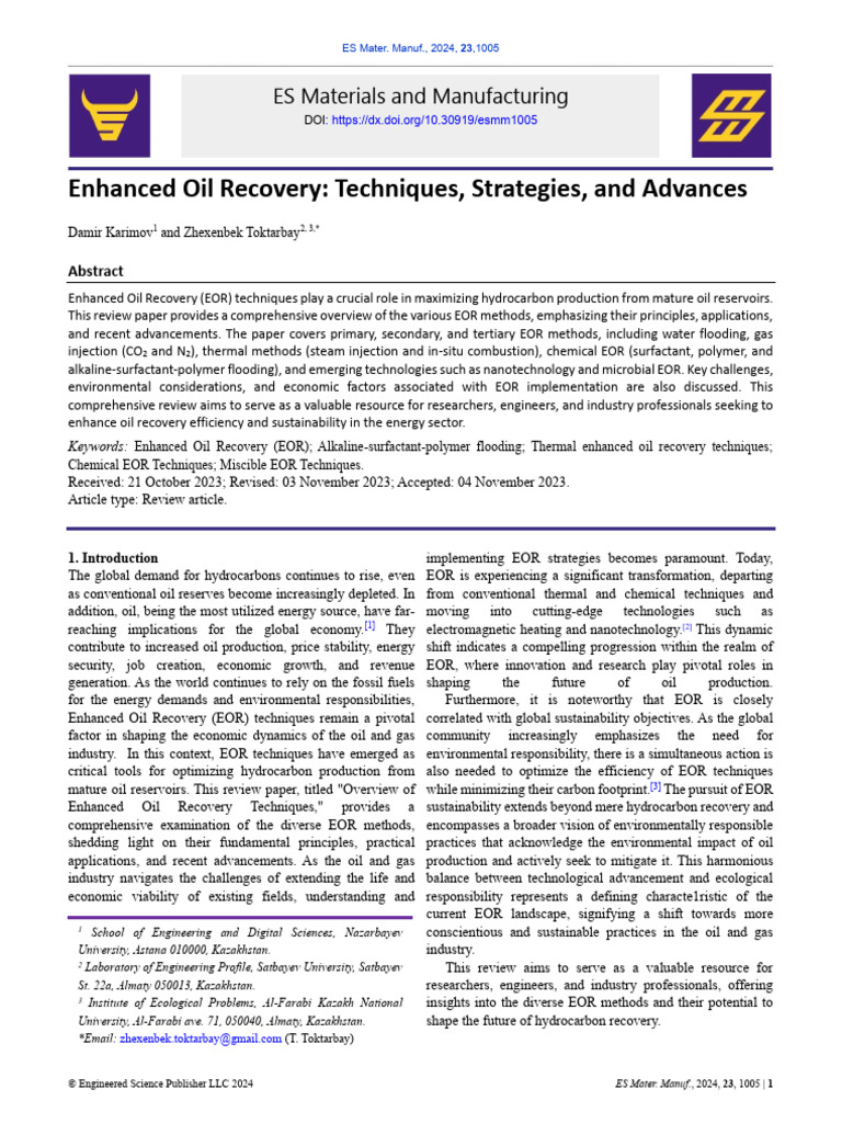Enhanced Oil Recovery Techniques Overview | PDF | Enhanced Oil Recovery ...