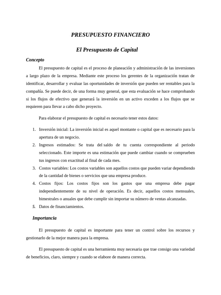 Guía del Presupuesto de Capital Empresarial | PDF | Presupuesto | Business