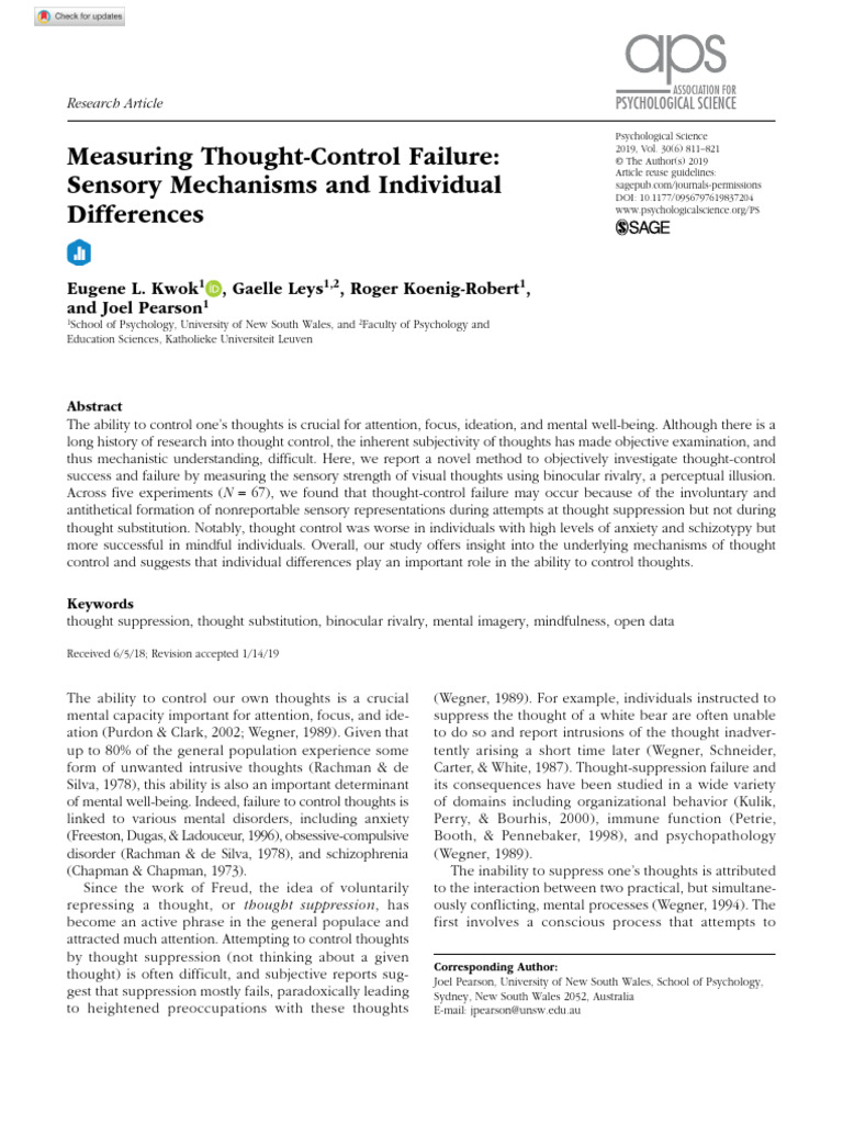 Measuring Thought-Control Failure | PDF | Thought | Mental Image