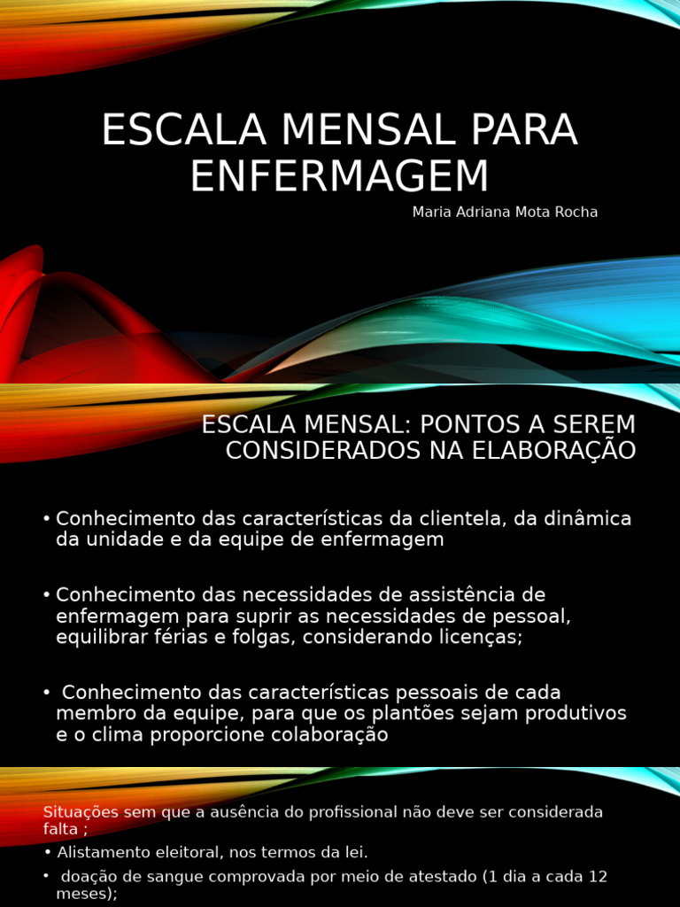 Elaboração da Escala Mensal de Enfermagem | PDF | Expediente | Enfermagem