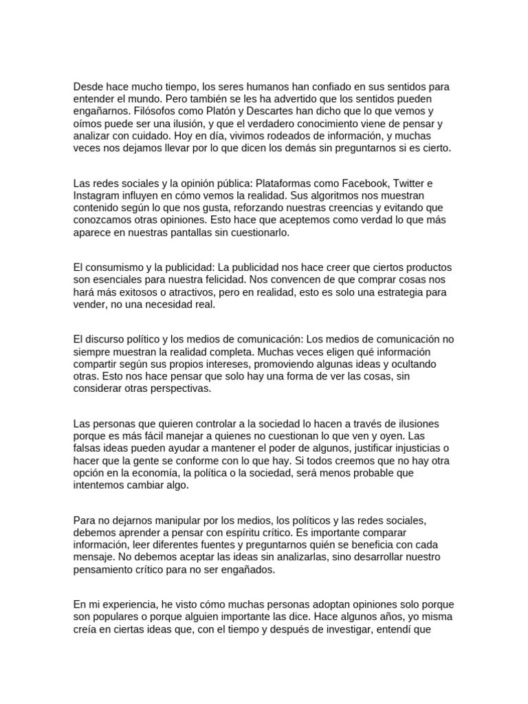 Engaño de los sentidos y pensamiento crítico | PDF | Pensamiento | Verdad