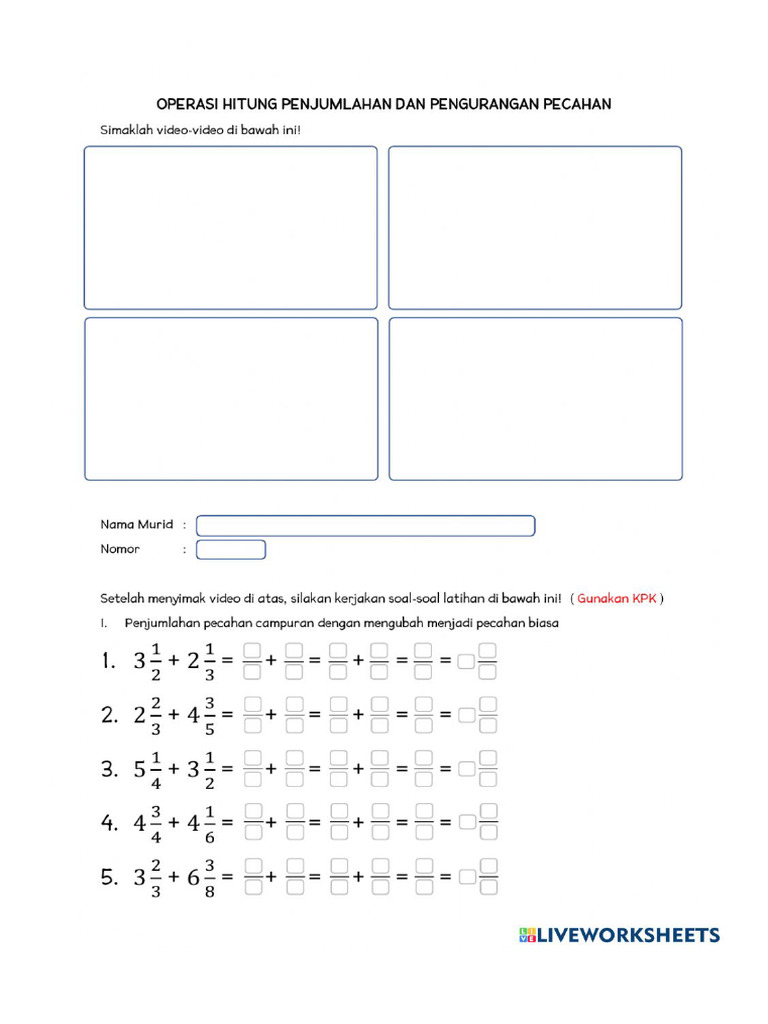 Penjumlahan Dan Pengurangan Pecahan Campuran Pdf