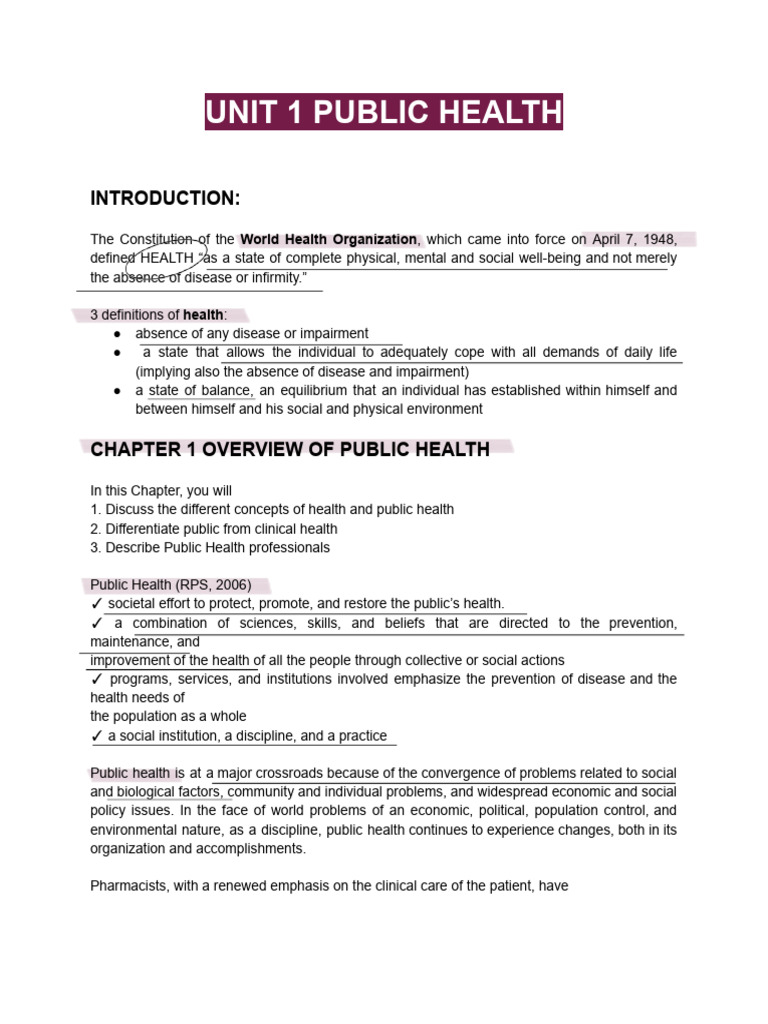 Unit 1 - Handout - Public Health | PDF | Public Health | Preventive ...