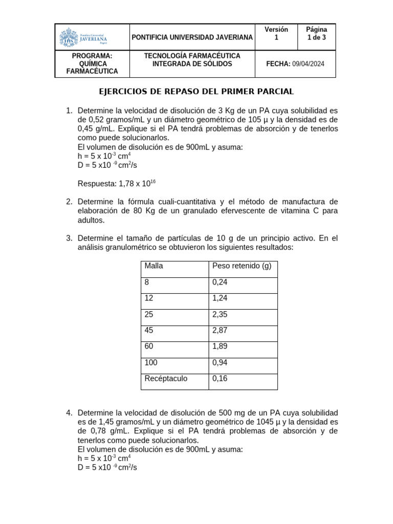 Ejercicios de Repaso Del Primer Parcial | PDF | Física Aplicada e ...