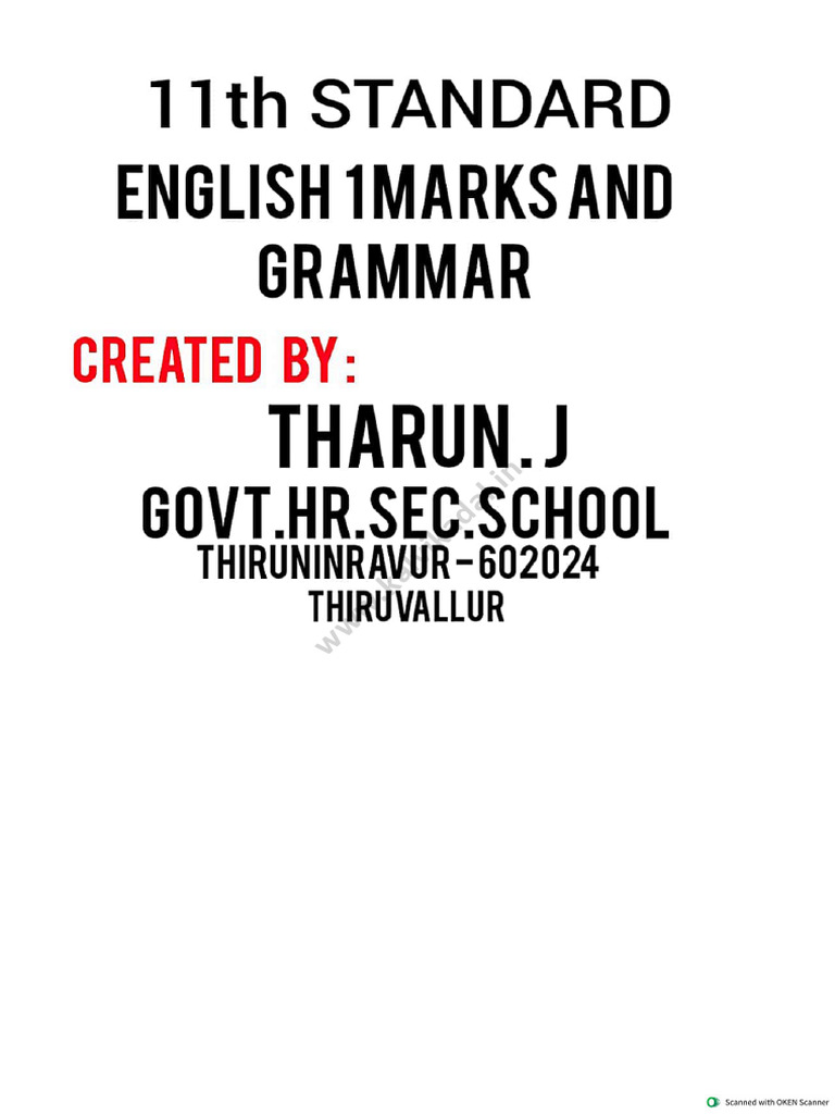 11th English One Mark & Grammer | PDF