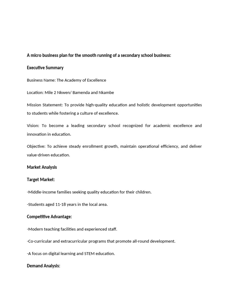 Secondary School Business Plan Template | PDF | Schools | Expense