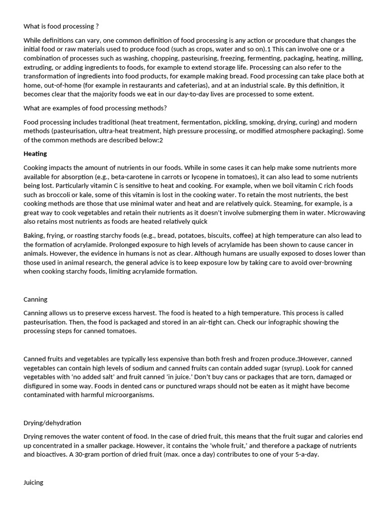 Understanding Food Processing Methods | PDF | Food Preservation | Foods