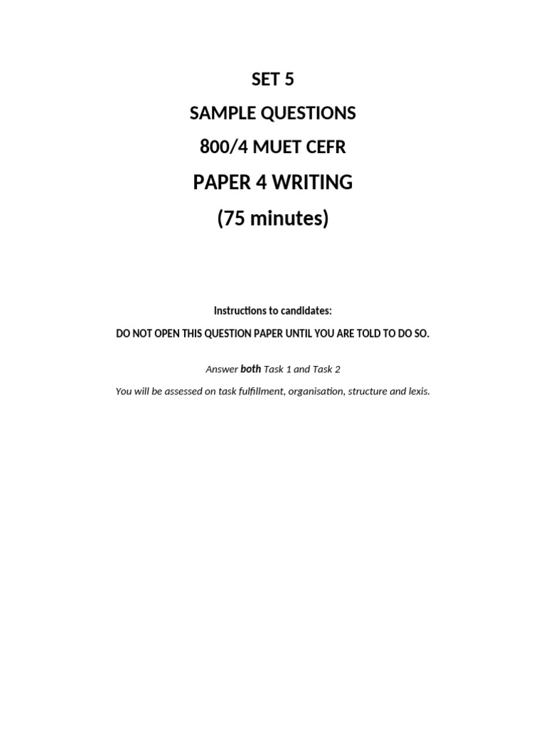 2 Sets of Questions For Muet Cefr Writing Paper | PDF