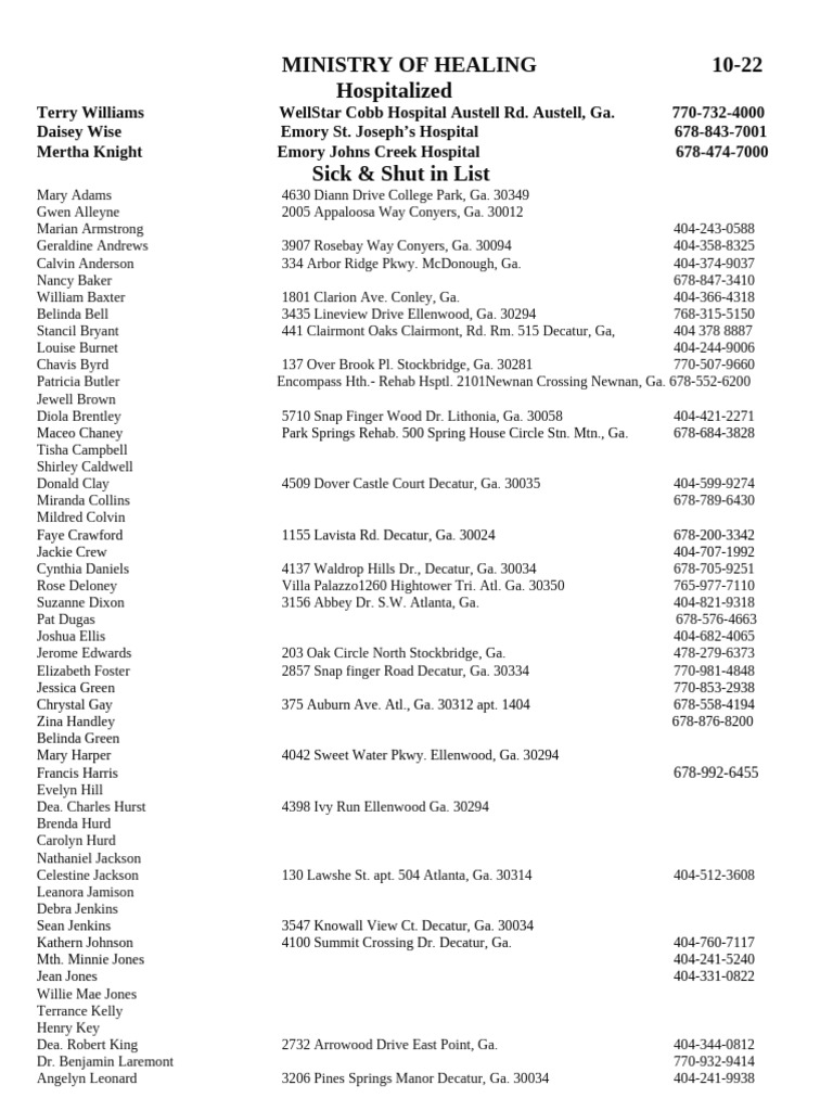 Sick and Shut-In List 10.22 2 | PDF