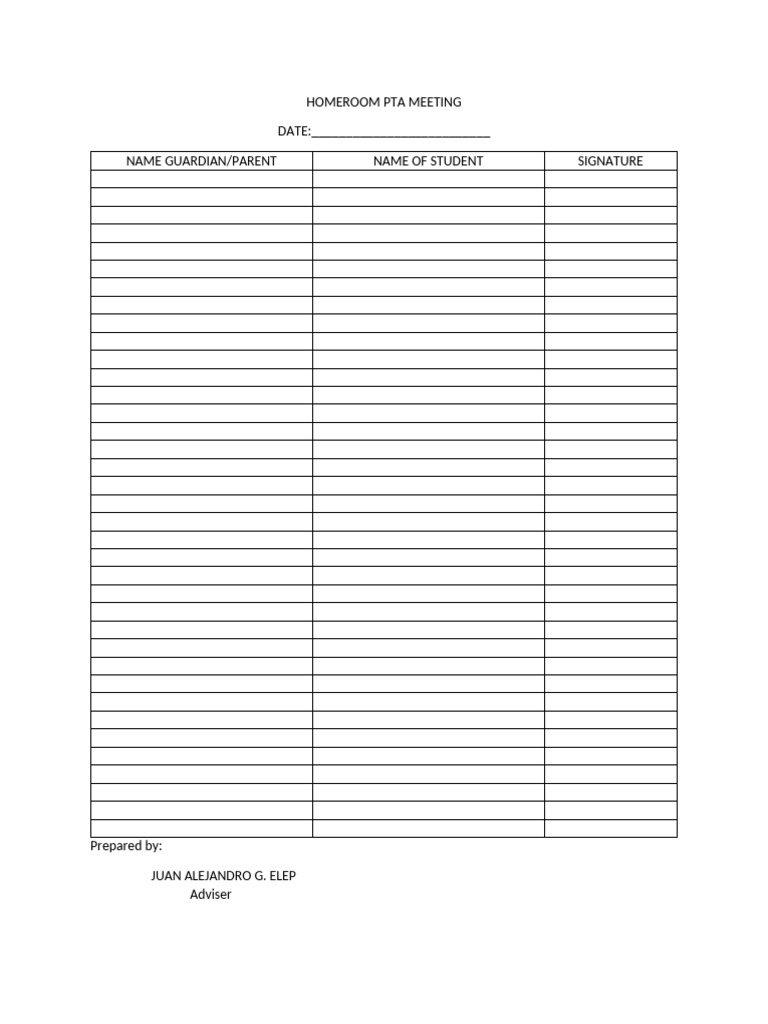 Homeroom PTA Meeting Sign-In Sheet | PDF