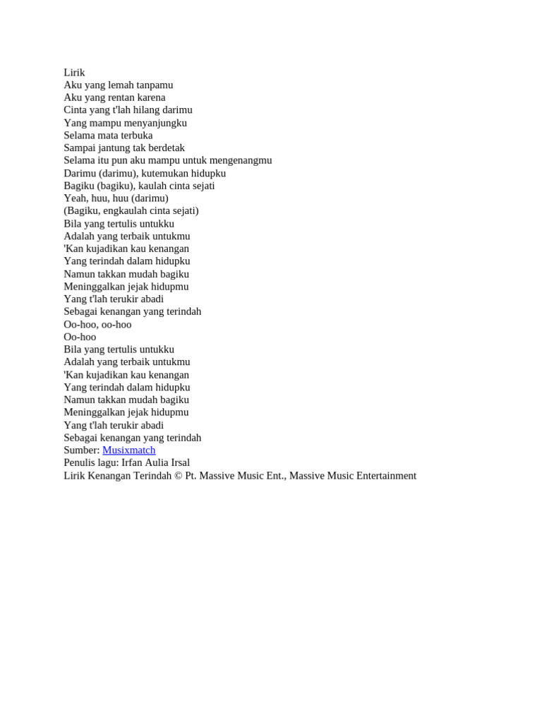 Lirik Kenangan Terindah PDF