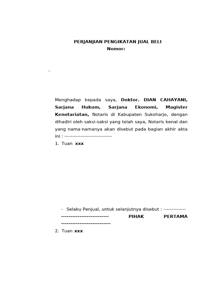 Contoh Akta PERJANJIAN PENGIKATAN JUAL BELI | PDF