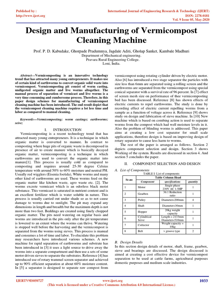 IJERT Design and Manufacturing of Vermic | PDF