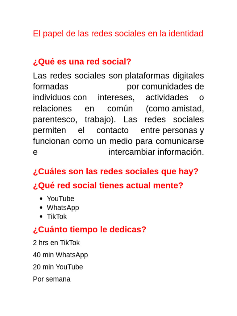 El Papel de Las Redes Sociales en La Identidad TAREA CRIS | PDF ...