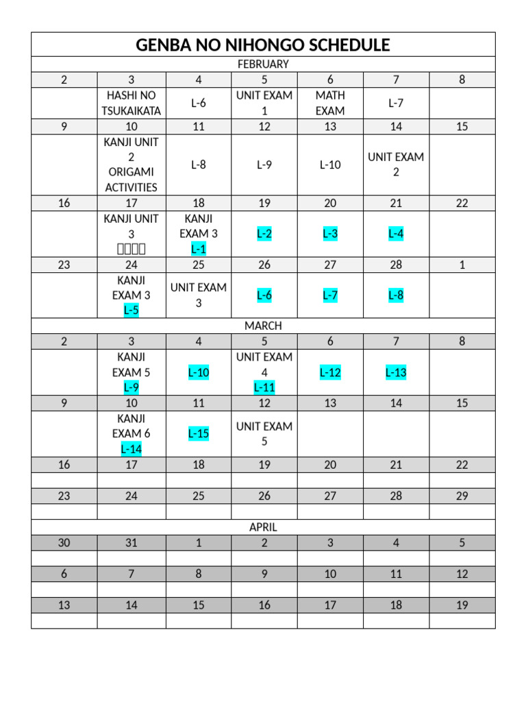 Genba no Nihongo Schedule Overview | PDF
