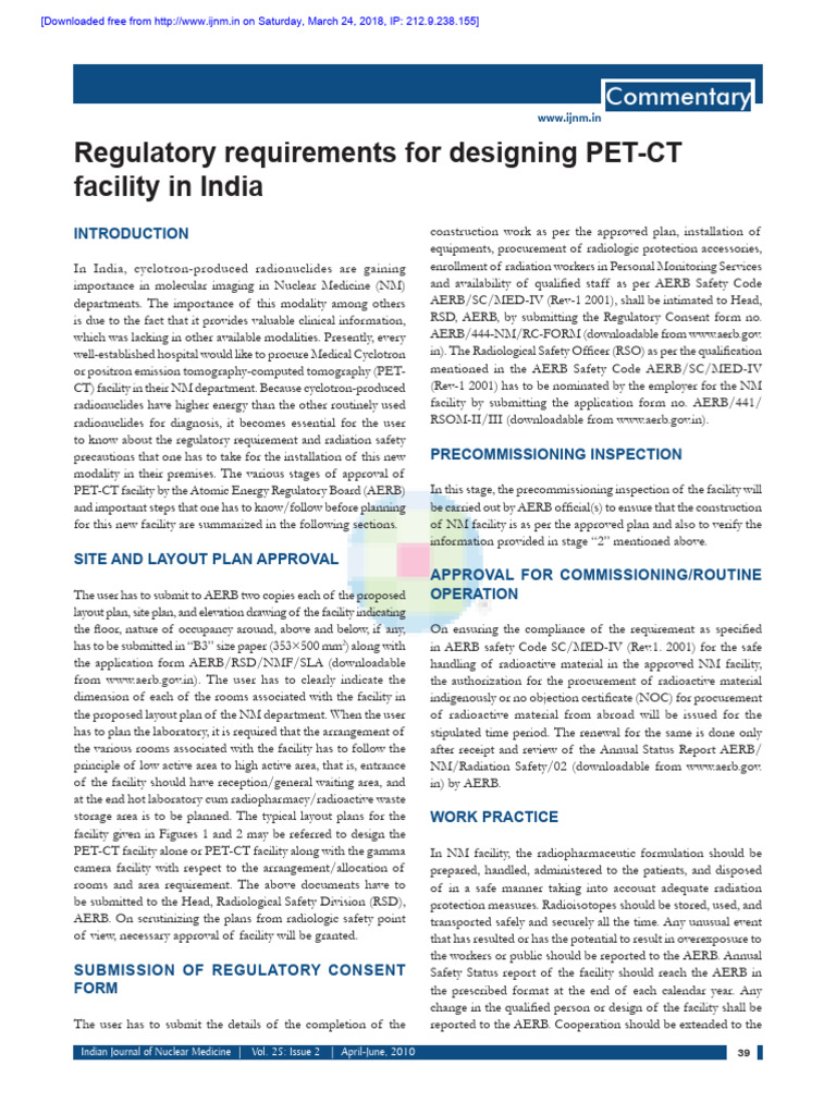 Regulatory Requirements For Designing PET-CT Facil | PDF | Radiation ...