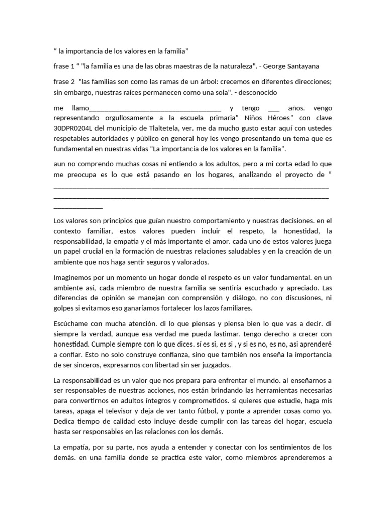 La Importancia de Los Valores en La Familia | PDF | Amor