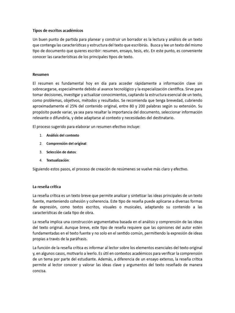 Tipos de escritos académicos | PDF | Science