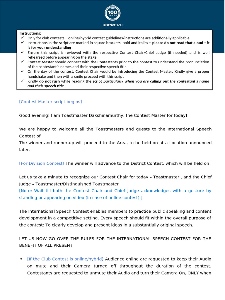 International Speech Contest Script | PDF