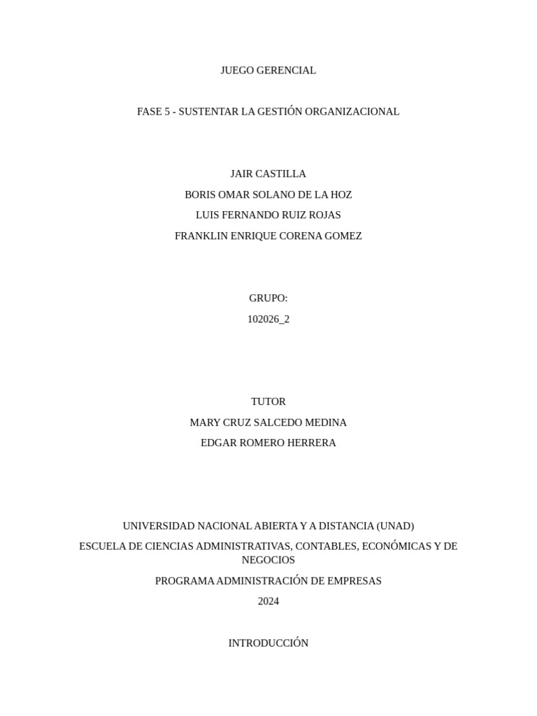 Fase 5 - Sustentar La Gestión Organizacional | PDF | Toma de decisiones ...