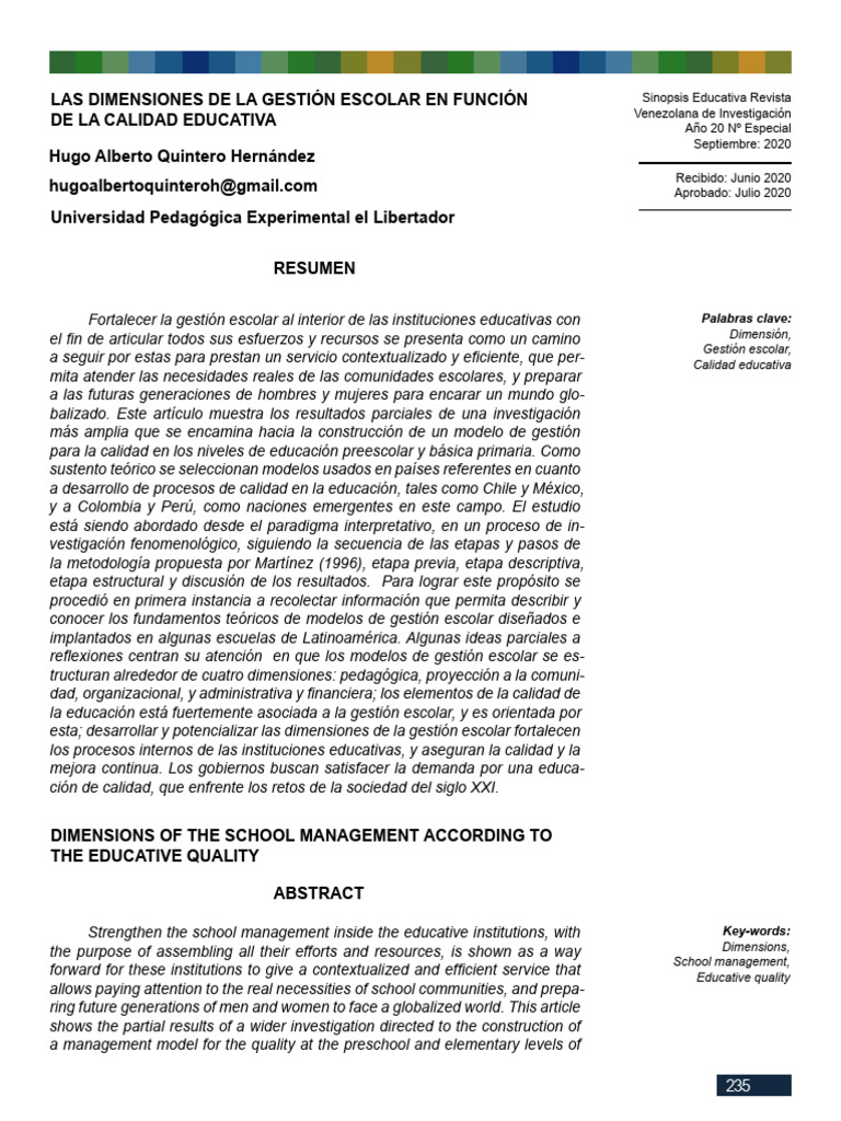 Dimensiones de la Gestión Escolar | PDF | Calidad (comercial ...