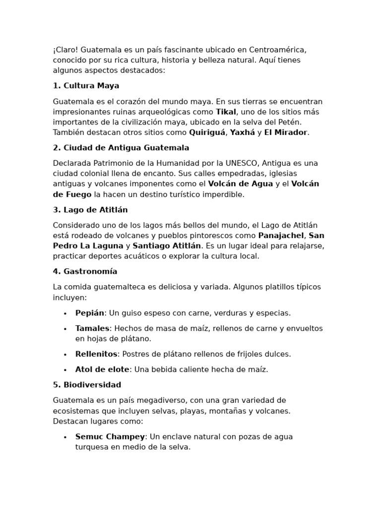 Descubre Guatemala: Cultura y Naturaleza | PDF | Guatemala