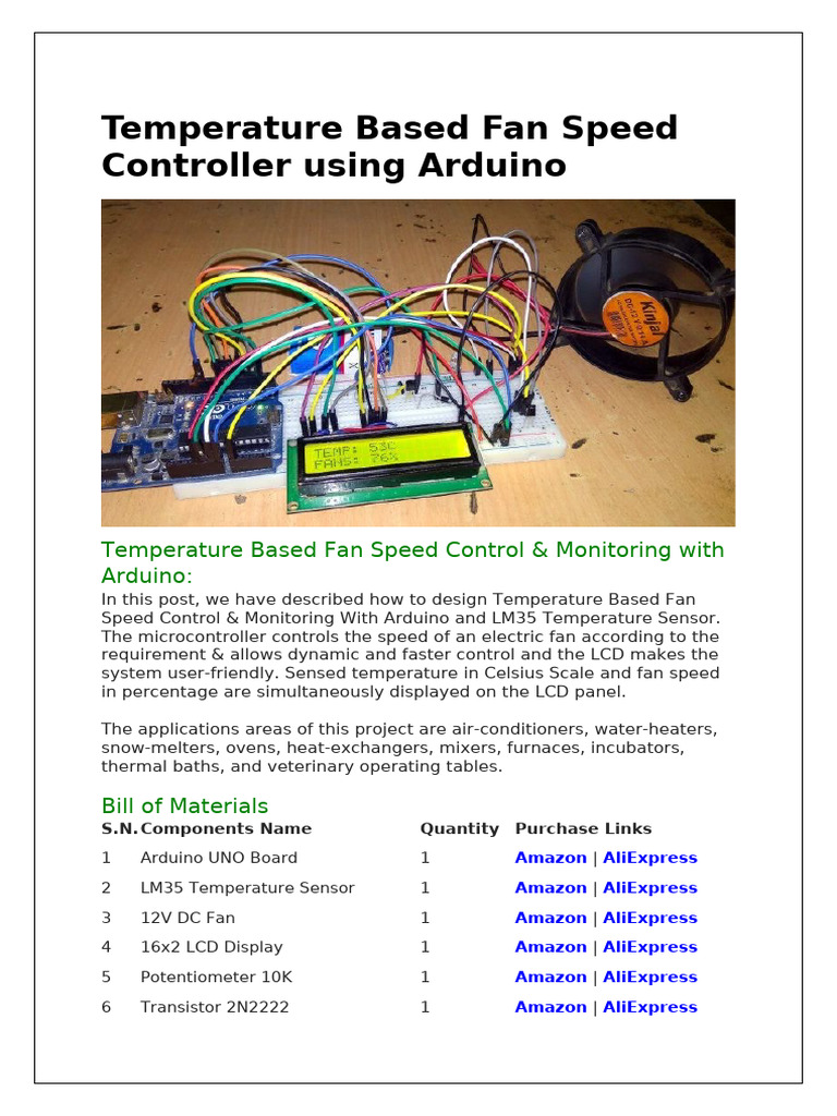 Temperature Based Fan Speed Controller using Arduino | PDF | Arduino ...
