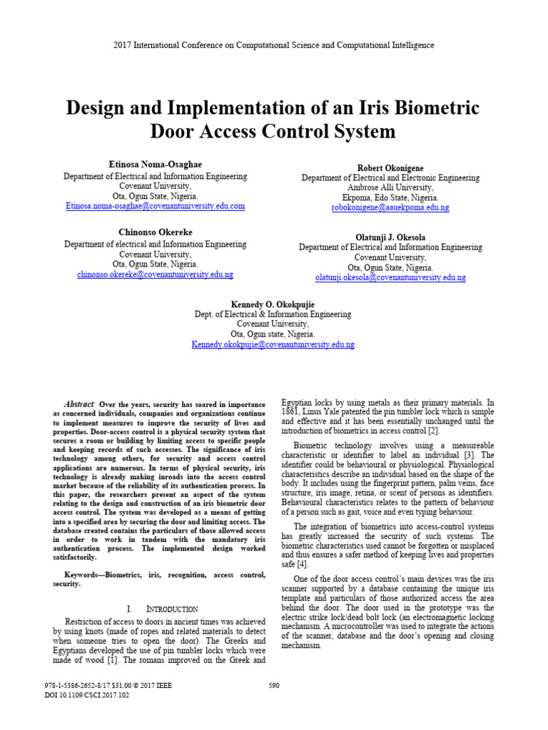 Iris Biometric Door Access Control System | PDF | Biometrics | Access ...