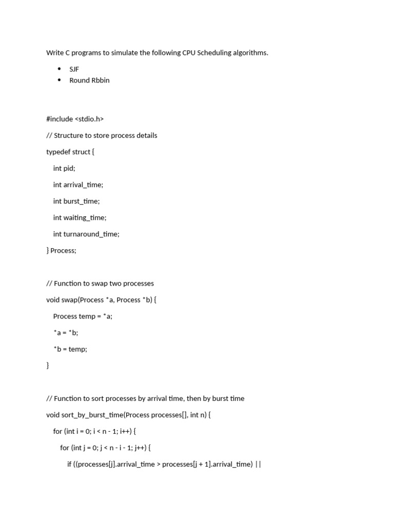 CPU Scheduling in C: SJF & Round Robin | PDF | Algorithms | Algorithms ...