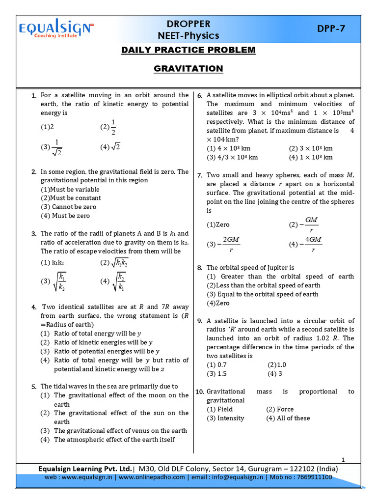 Daily Physics Practice: Gravitation Problems | PDF | Orbit | Gravity