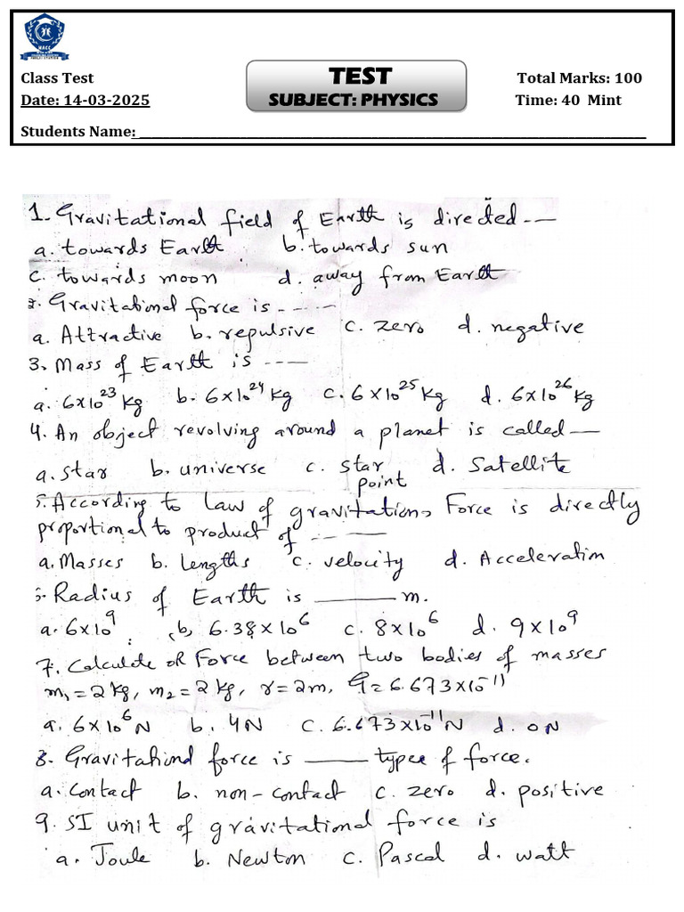 PHYSICS TEST | PDF