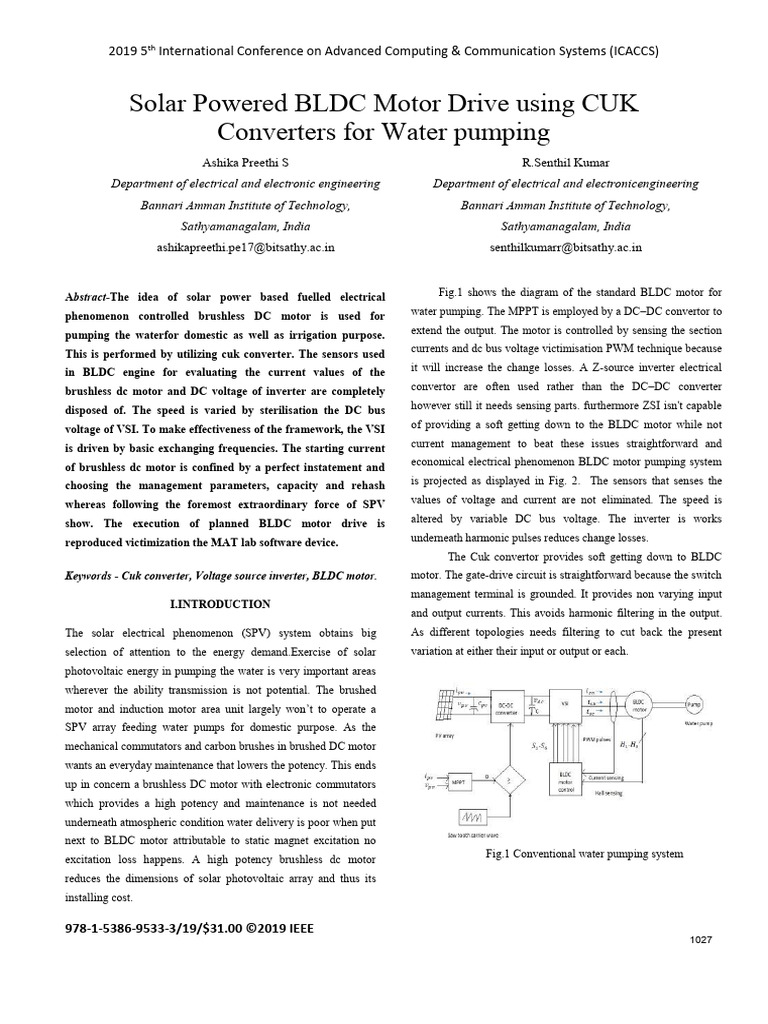 Solar BLDC Motor Drive with Cuk Converter | PDF | Power Inverter ...