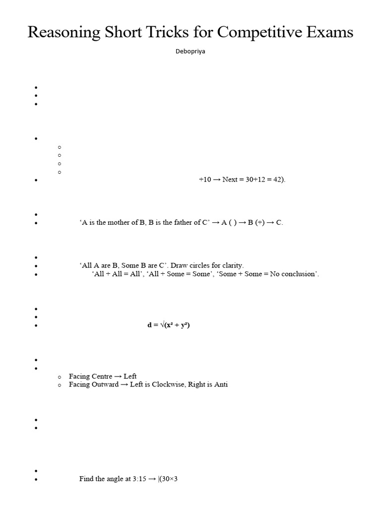 Reasoning Short Tricks For Competitive Exams | PDF