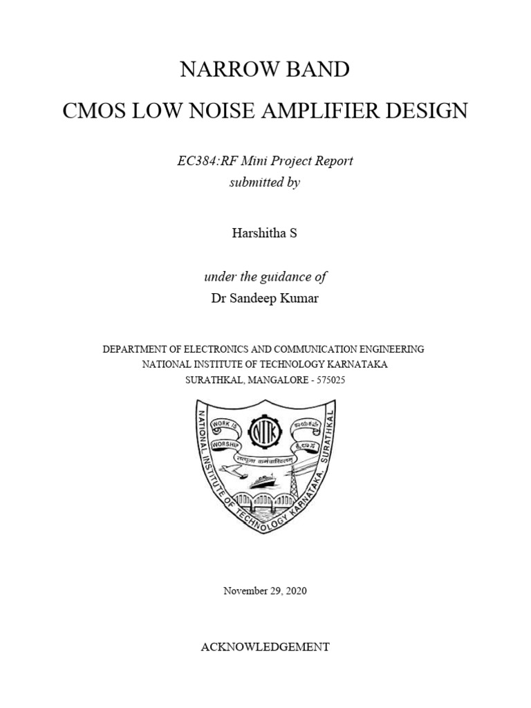 Narrow Band CMOS LNA Design Report | PDF | Amplifier | Electrical ...