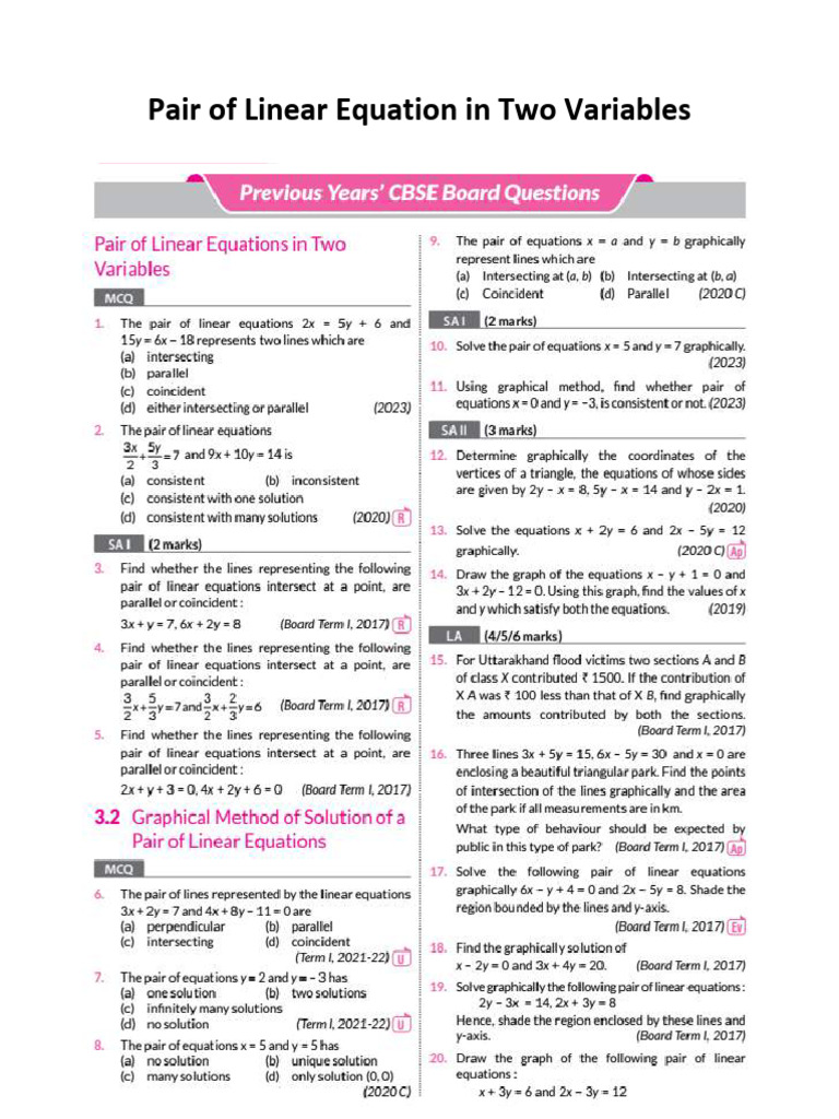 Solving Linear Equations In Two Variables Pdf