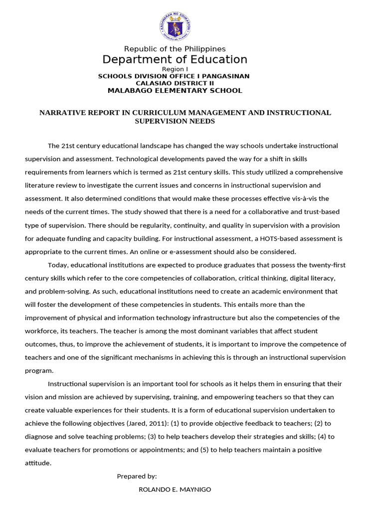 Instructional Supervision Needs Report | PDF | Educational Assessment ...