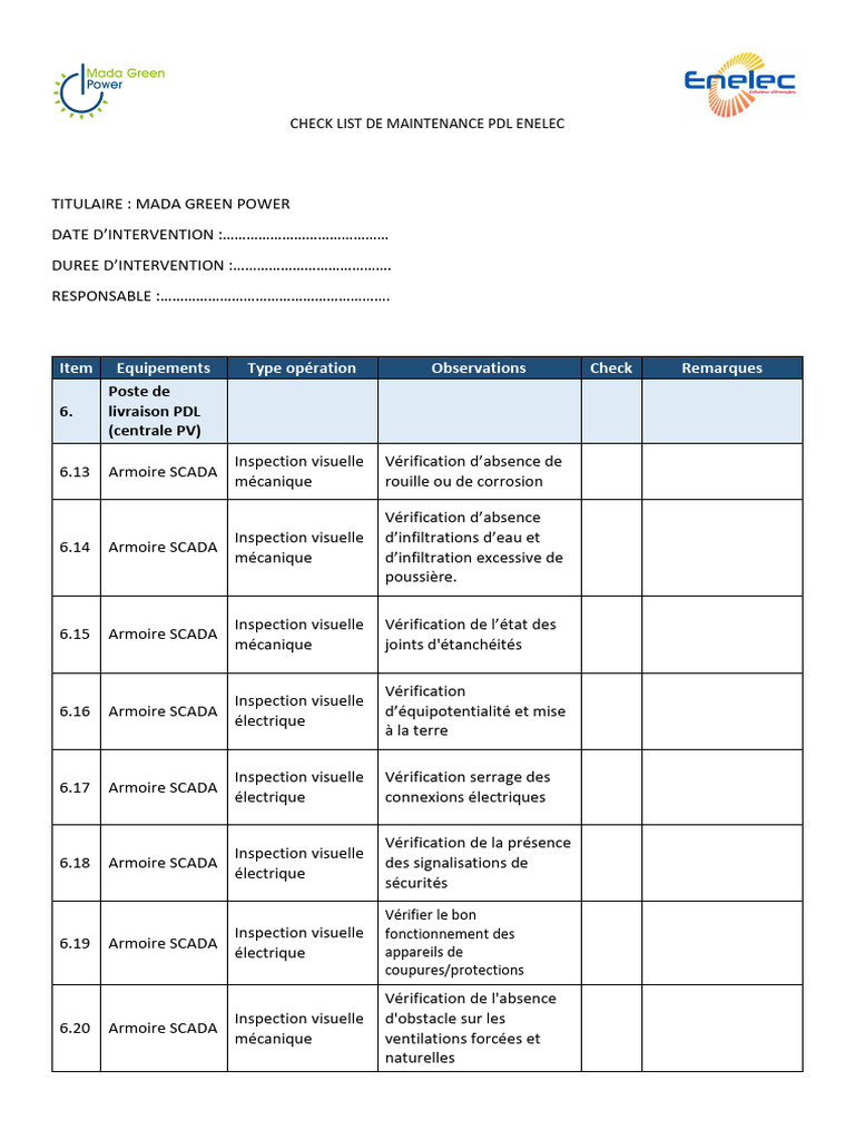 Check-list Maintenance PDL ENELEC | PDF | Puissance (physique ...