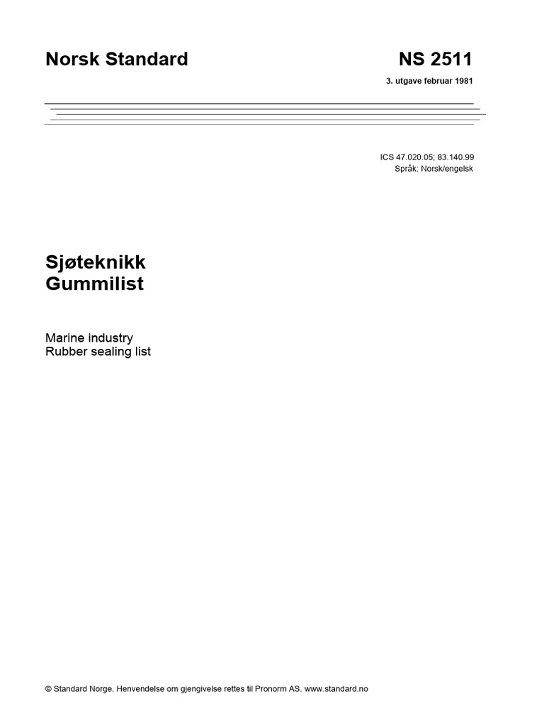 NS 2511: Rubber Sealing Standards | PDF