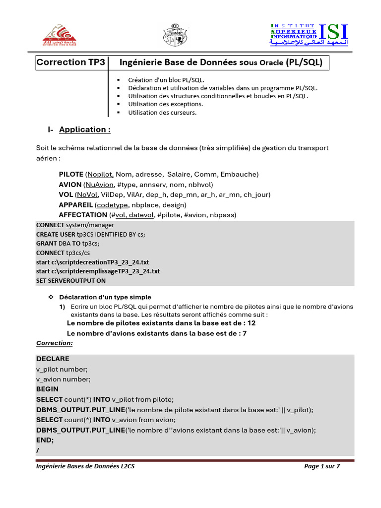 Correction TP3 PL/SQL Oracle | PDF | SQL | PL/SQL
