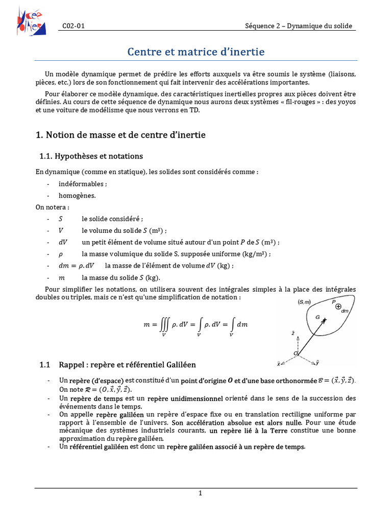 Matrice d'inertie et centre d'inertie | PDF | Centre d'inertie | Rotation