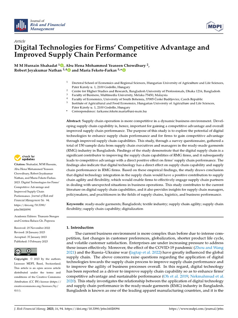 Digital Technologies For Firms' Competitive Advantage and Improved ...