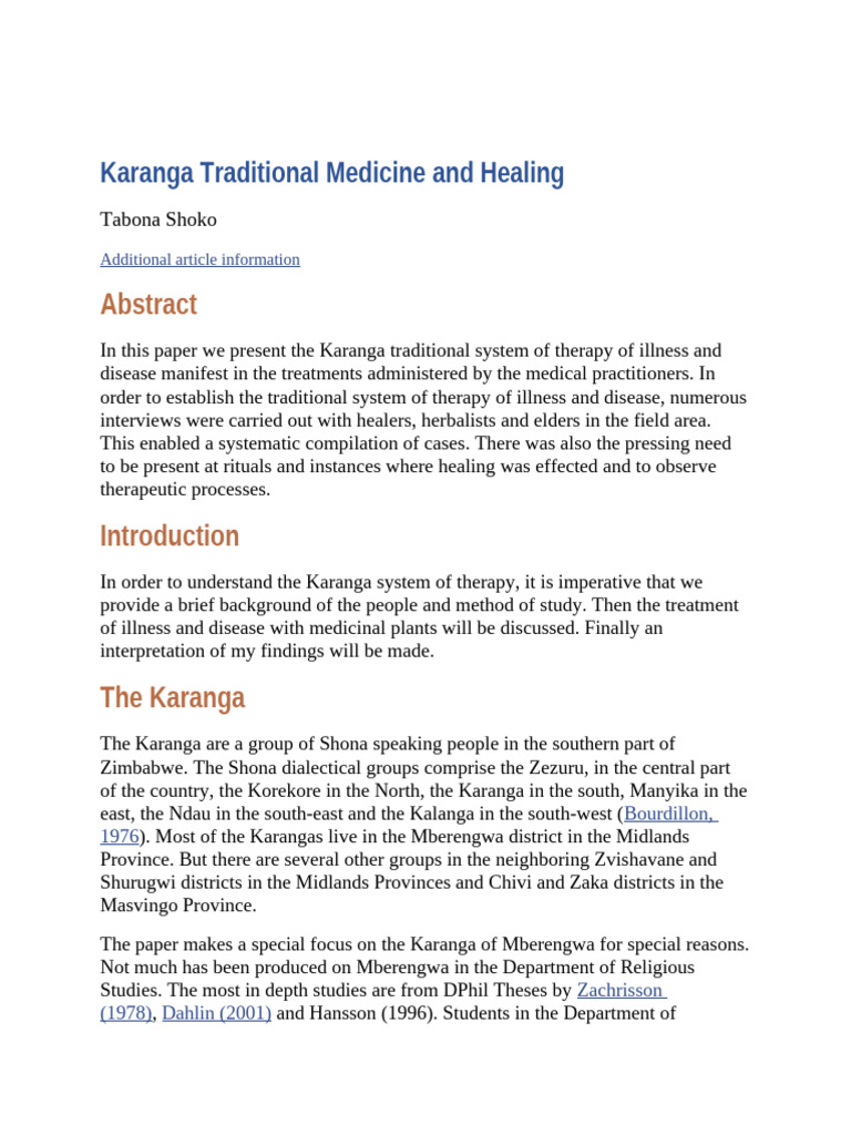 Karanga Healing: Chifumuro & Nhova Treatment | PDF | Methodology