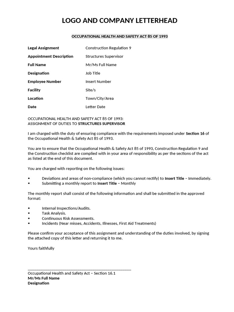 Structures Supervisor Duty Assignment | PDF | Occupational Safety And ...
