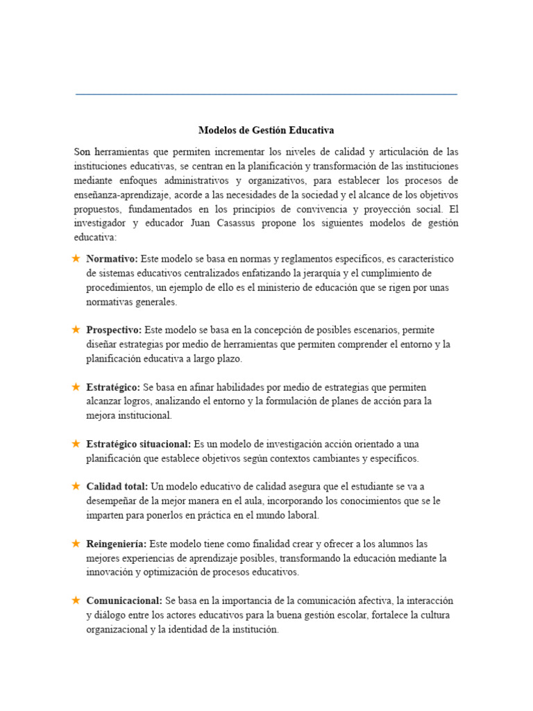 7 Modelos de Gestión Educativa | PDF | Planificación | Institución
