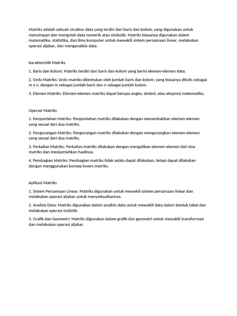 Matriks Adalah Sebuah Struktur Data Yang Terdiri Dari Baris Dan Kolom | PDF